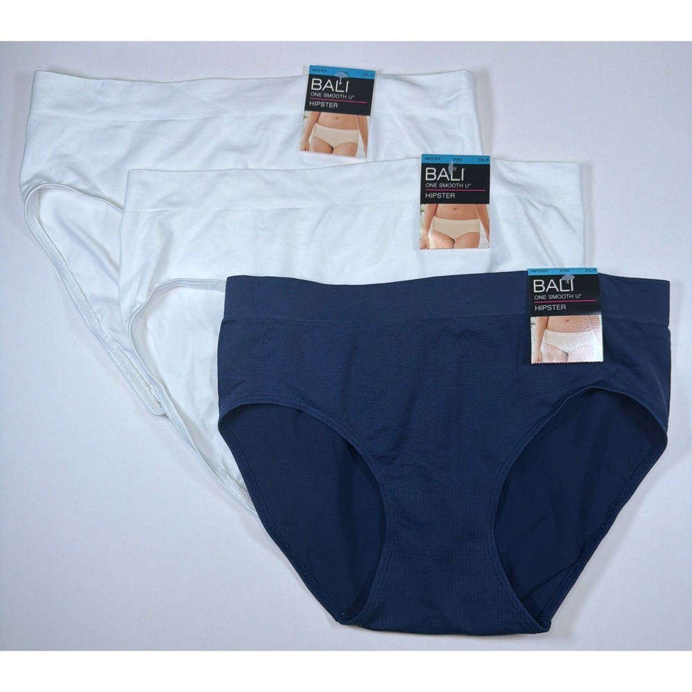 Bali One Smooth U Hipster Panty Underwear 2XL/9 3 Pack Blue White NEW 2H63